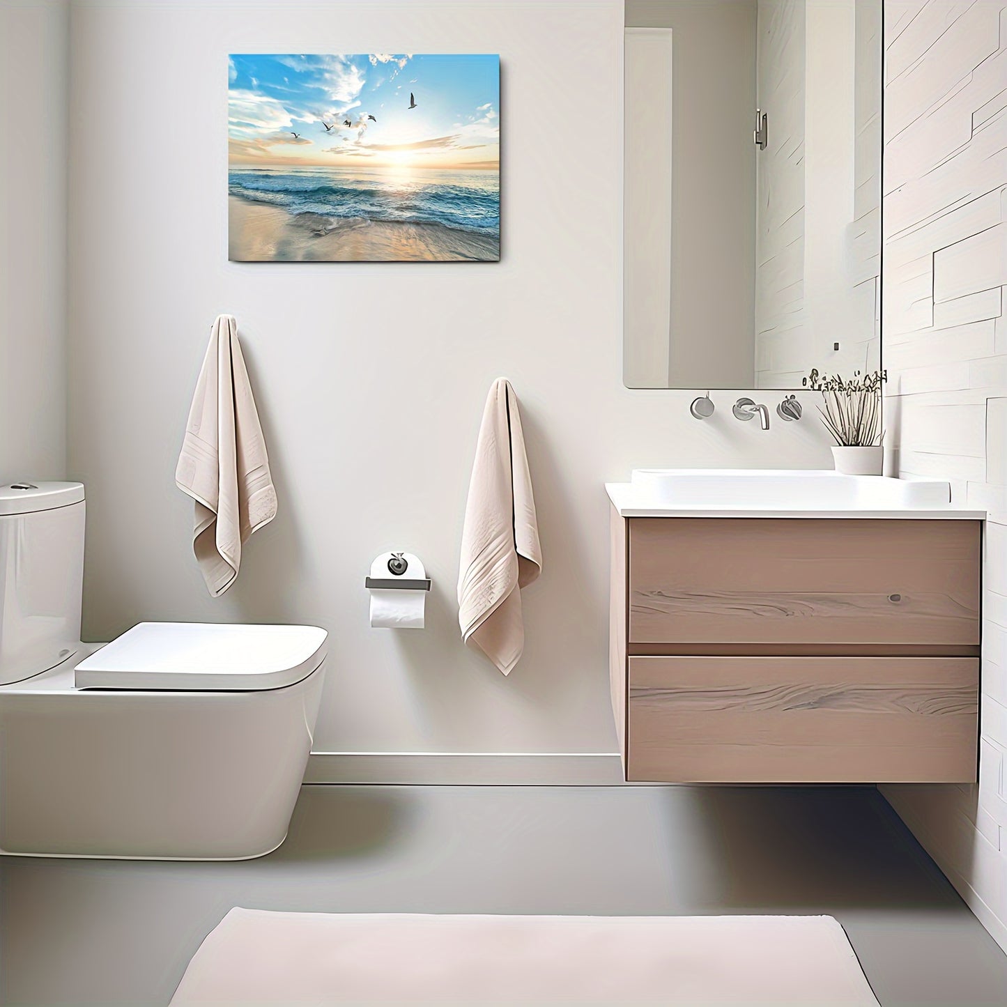 Ocean Beach Sunset Canvas Wall Art - 11.8"x15.7" Wooden Framed Print for Living Room, Bedroom, Kitchen & Office Decor - Perfect Christmas Gift, Canvas Painting, Home, for Her Him, Perfect for Room Decor