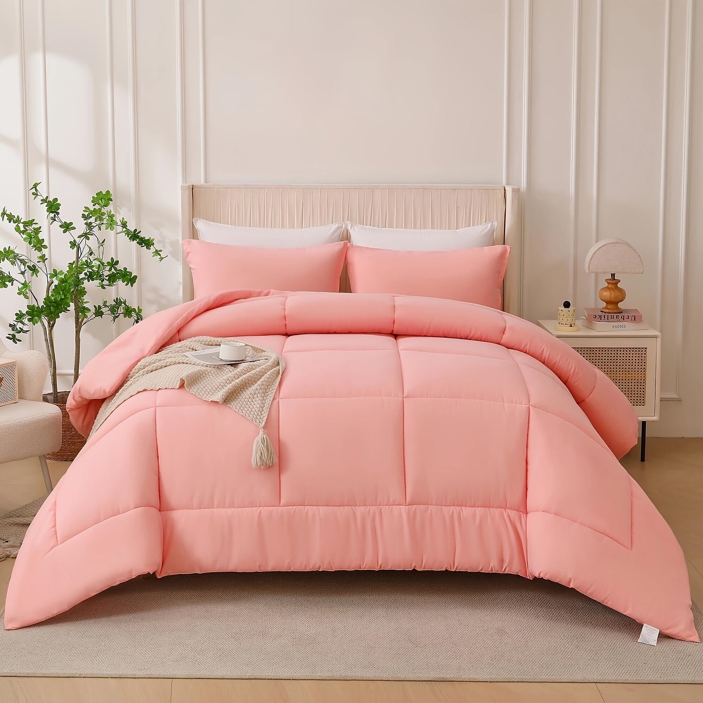 3pcs Solid Colour Checkered Comforter Set - Soft Microfiber, Lightweight, All-Season, Twin/Queen/King Size Bed In A Bag, Quilt Set with Breathable Fabric And Easy Care