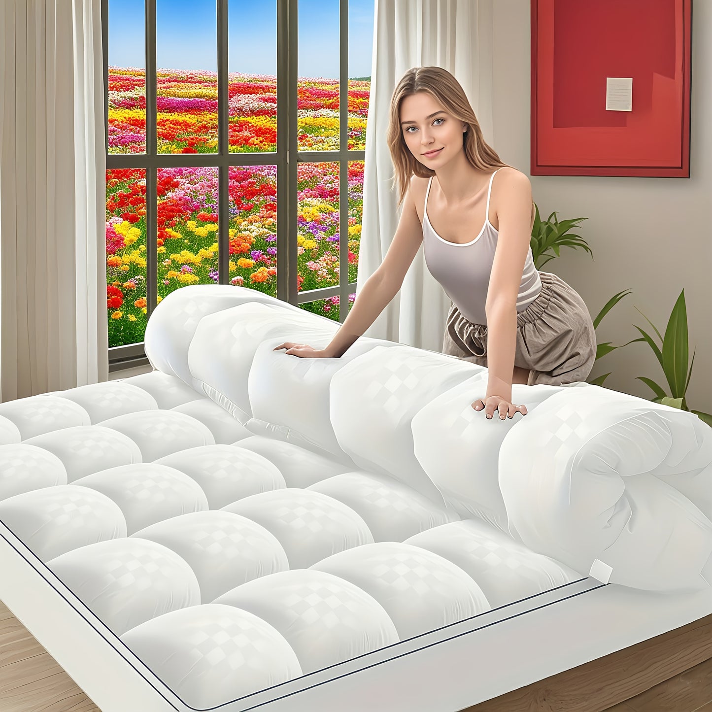 Extra Thick Mattress Pad Cover for Back Pain, Mattress Topper Cooling Mattress Protector with 8-21 Inch Deep Pocket with 1500GSM, Cool Gel Mattress Topper, Pillowtop Mattress Topper Protector Cover, Extra Thick Foldable Mattr