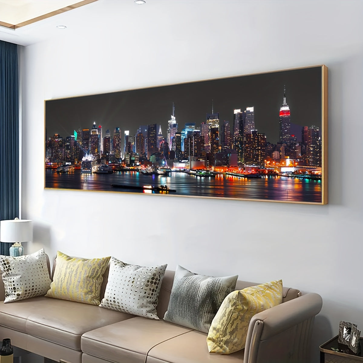 [Odorless Canvas Art Poster] Waterproof & Odorless Urban Riverside Night View Canvas Art Poster - Chic Wall Decor for Living Room, Bedroom, Office - Perfect Gift Idea
