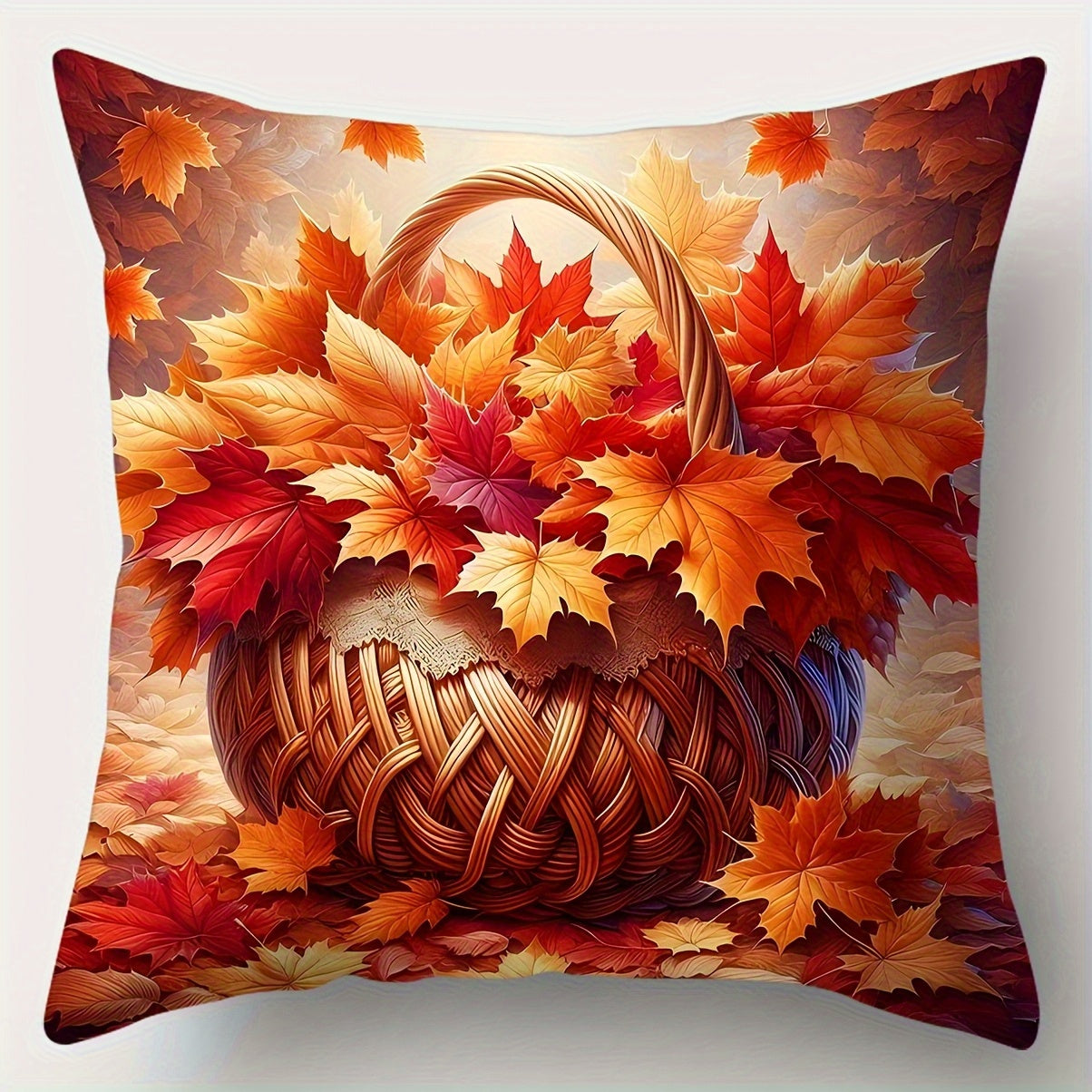 4pcs Autumn Harvest Decorative Throw Pillow Covers - Fall Leaves, Pumpkins, Grapes & Berries in Orange, Yellow, Red, - Zipper Closure Cushion Cases for Farmhouse, Bohemian Living Room, Sofa - Machine Washable Polyester (14x14