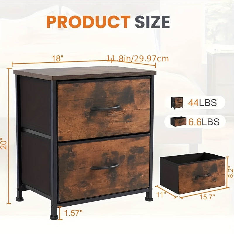 OLIXIS Set Of 2 Nightstand With 2 Storage Drawers, 20" Height Small Furniture End Table, Wooden Top Fabric Cabinet Night Stand Mini Dresser, Office Storage Cabinet, Suitable For Office