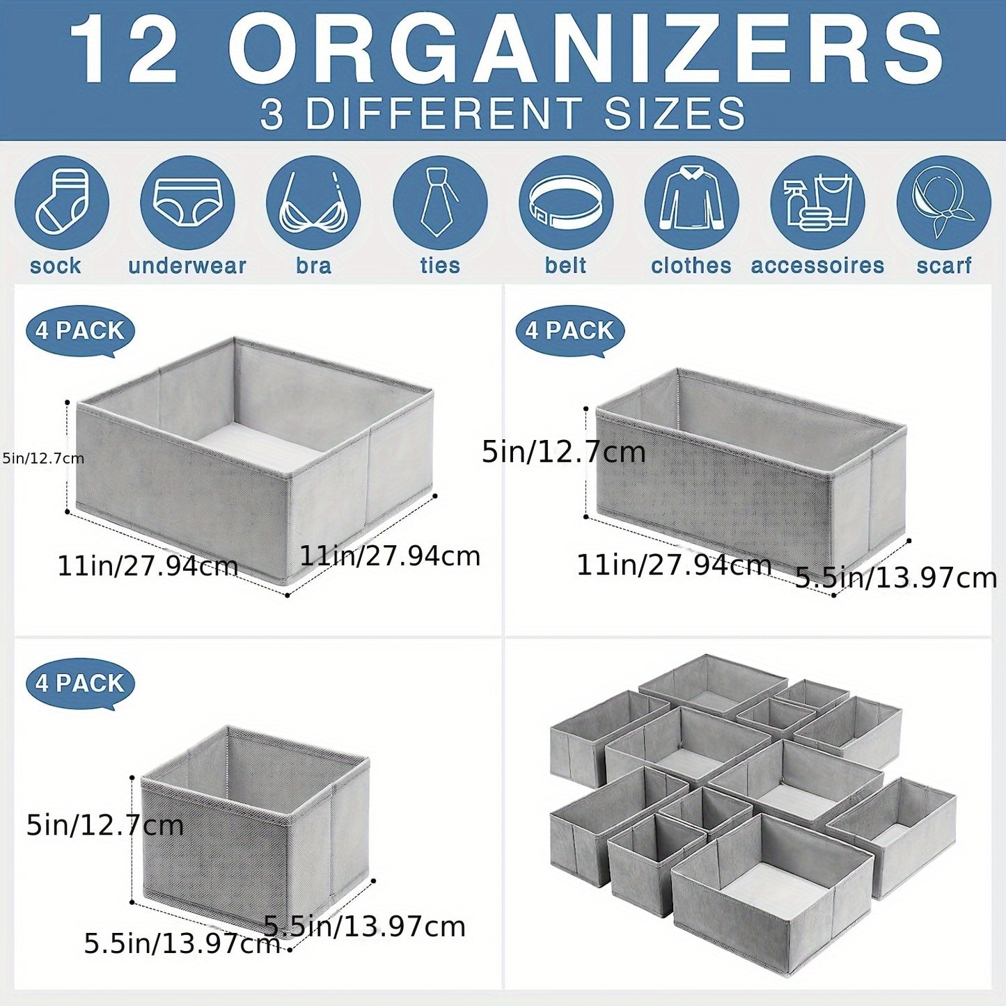 Set of 6 Non-Woven Fabric Clothes Drawer Organizer Bins - and Bedroom Dresser Storage for s Clothing - Hand Washable Professional Organizer for Closet and Dresser, Clothes Organizer Storage