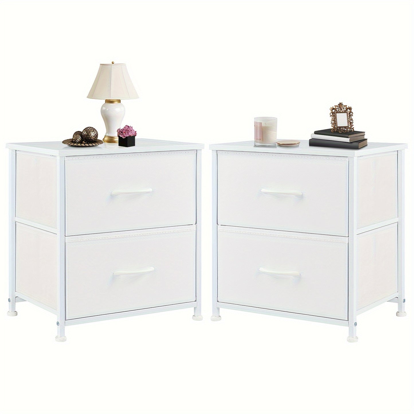 Nightstand Set Of 2, Dresser For Bedroom With 2 Drawer, Small Dresser Beside Tables, Nightstand With Removable Fabric Bins For Small Spaces, Closet, Entryway, College Dorm, 1pc/2pcs Options Available