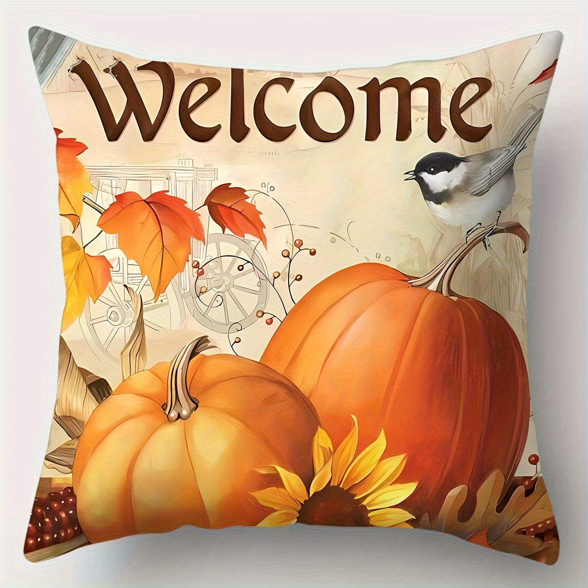 4pcs Autumn Harvest Pillow Pumpkin, Flower and Leaf Design, Country Style Printed Decorative Pillow, Suitable for Sofa, Bed, Living Room and Bedroom without Filling 14x14 16x16 18x18 20x20inch