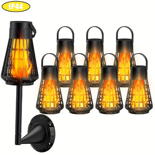 1pc or 4-in-1/8-in-1 Solar-Powered Outdoor Flame Effect Lantern - IP44 & Windproof, Multi-Functional Hanging/Table/Wall/Ground Lighting with Flickering Flame Effect, Energy-Efficient LED Bulb for Camping, Garden, Patio, Balco