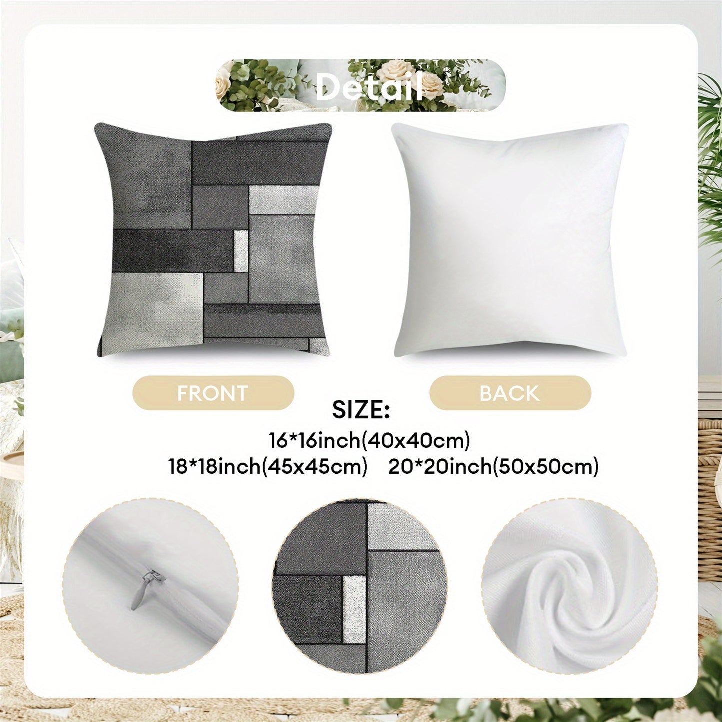 Set of 2 Gray Geometric Rectangular Throw Pillow Covers - Modern Abstract Design in Shades of Gray, Polyester Material with Zip Closure, Perfect for Beds, Sofas, and Bedrooms, Bedroom Decor|Contemporary Pillow Cover|Zippered