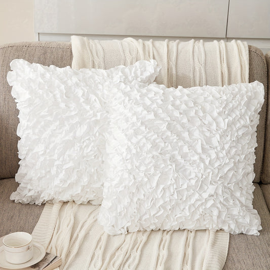 [Farmhouse Throw Pillow Covers] 2pcs Farmhouse Decorative Throw Pillow Covers | Set of 2 Cushion Pillowcases with 3D Design & Ruffles, Handmade for Bed, Sofa, Living Room, Bedroom, Office - Multiple Colors & Sizes Available