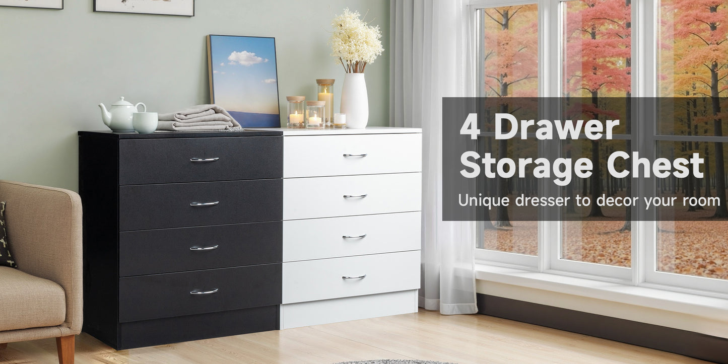 [Modern Minimalist Dresser] Compact Space-Saving Modern Minimalist Dresser - 4-Drawer Organizer with Flat Surface for Bedroom, Living Room, Entryway - Easy Assembly Required - White/Black Options Available