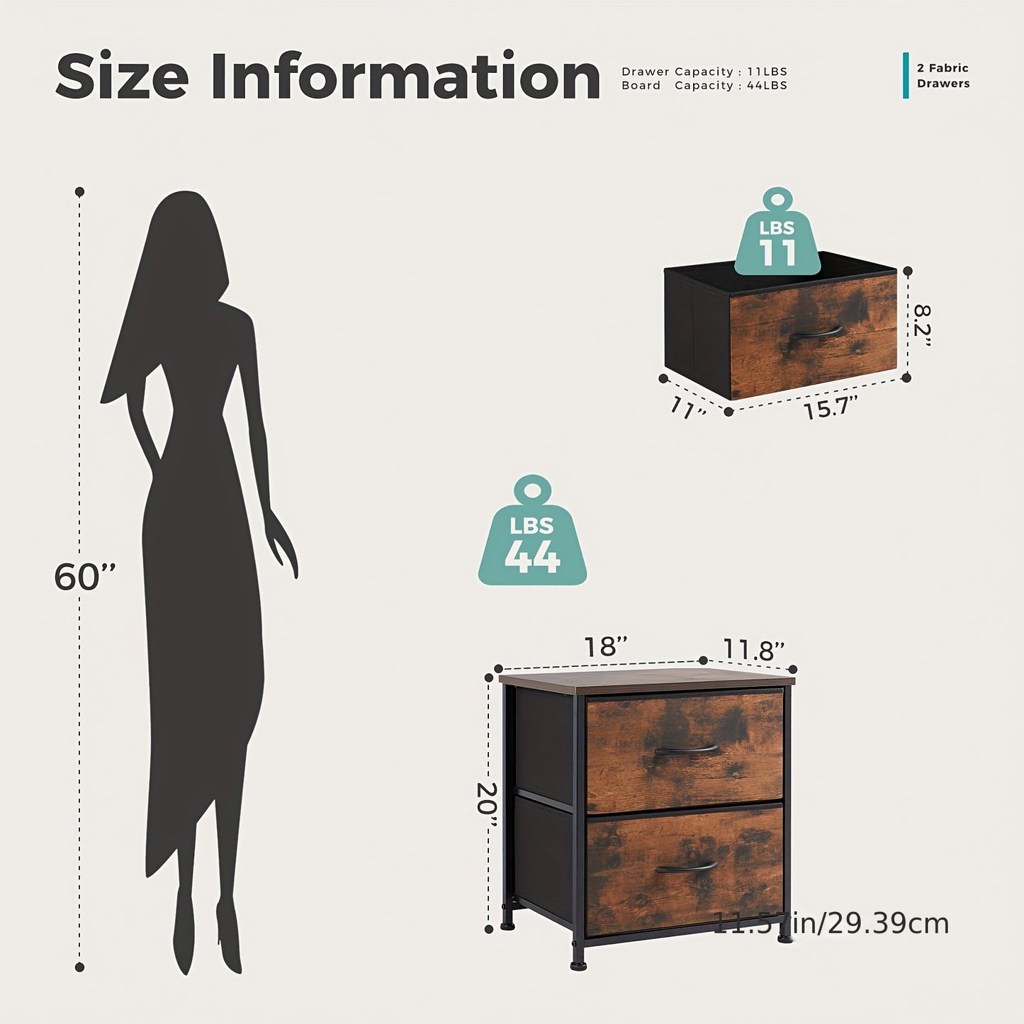 Nightstand Set Of 2, Dresser For Bedroom With 2 Drawer, Small Dresser Beside Tables, Nightstand With Removable Fabric Bins For Small Spaces, Closet, Entryway, College Dorm, 1pc/2pcs Options Available