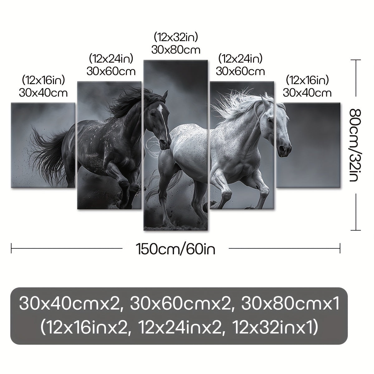 2D Flat 5pcs Frame Animal A Galloping Horse Canvas Poster, Five Panel Scene Art, Modular Picture, Print Painting, Modern Art, Ideal Decor for Bedroom Room Kitchen Dorm, Wall Decoration, Gift for Family Friends, Murals, Waterp
