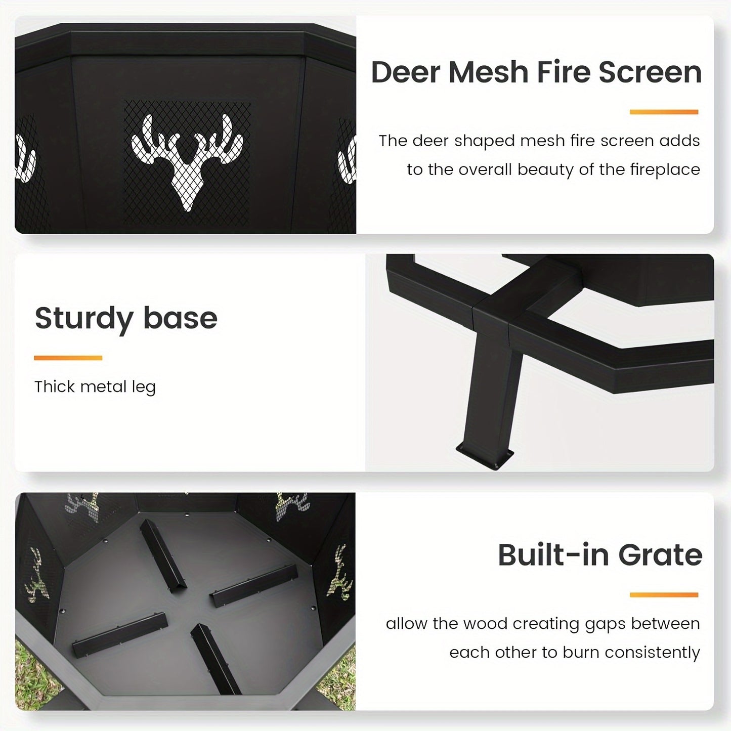 [Octagonal Wood Burning Fire Pit] 35 Inch Octagonal Wood Burning Fire Pit - Outdoor Bonfire Firepit for Camping, Backyard, Patio