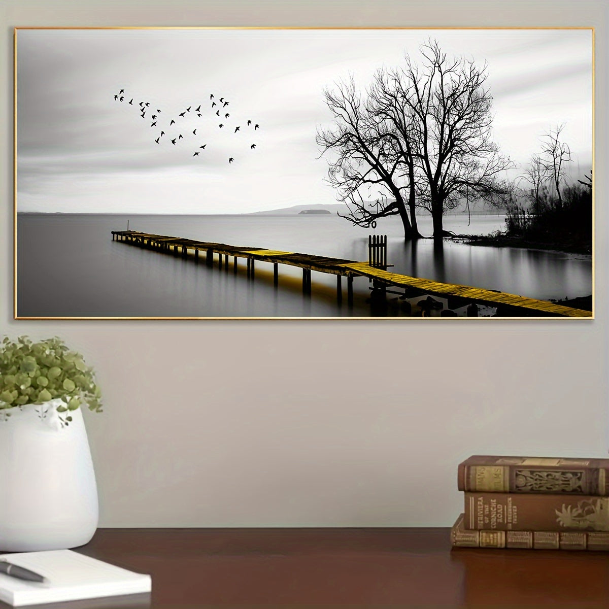 1pc Seaside Birds & Trees Wall Art Canvas Poster - Waterproof & Odorless, Frameless Modern Landscape Print for Living Room, Bedroom, Bar - Ideal Halloween & Christmas Gift for Friends & Family, Indoor/Outdoor Decor, Coastal H