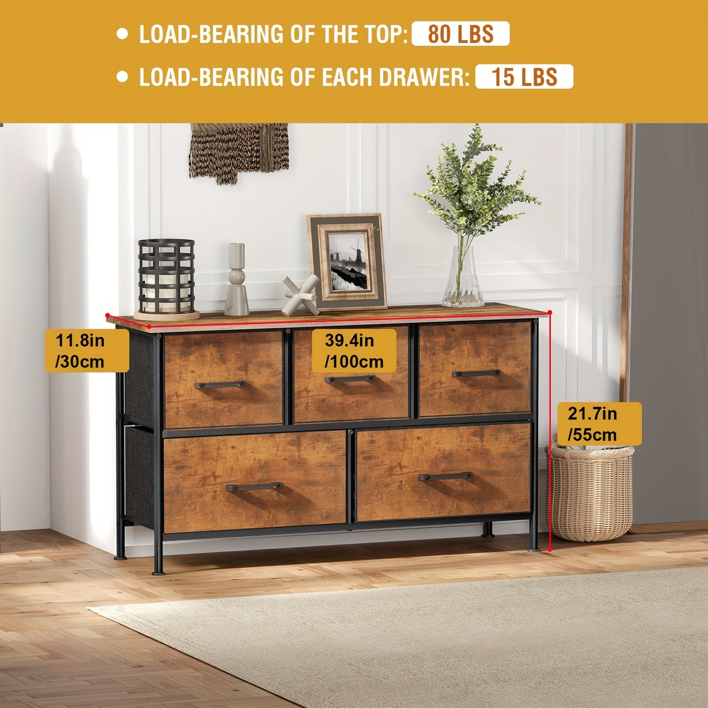 5/8/9 Fabric Drawers Dresser For Bedroom, Storage Drawers, Chest Organizer Units With Wooden And Steel Frame Top For Bedroom, Living Room, Closet, Living Room, Entryway, Black/Grey/Nature