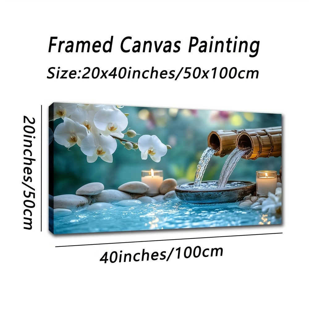 [Serene Canvas Art] 20x40 Inches Large Framed Canvas Wall Art | Serene White Pebble Design with Candlelit Ambiance, Ideal for Home, Office, Bedroom, Living Room Decor, Tranquil Room Accent, Candlelit Scene, Realistic Stone Te