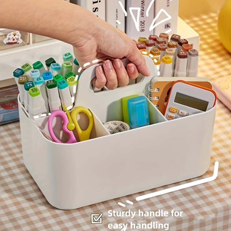 1pc Large Capacity PP Material Portable Storage Box with Multi-Compartment, Sturdy Handle - Organizer for Markers, Pens, Stationery, Office Supplies, Art Supplies Storage|Multi-Compartment Organizer|Durable PP Material