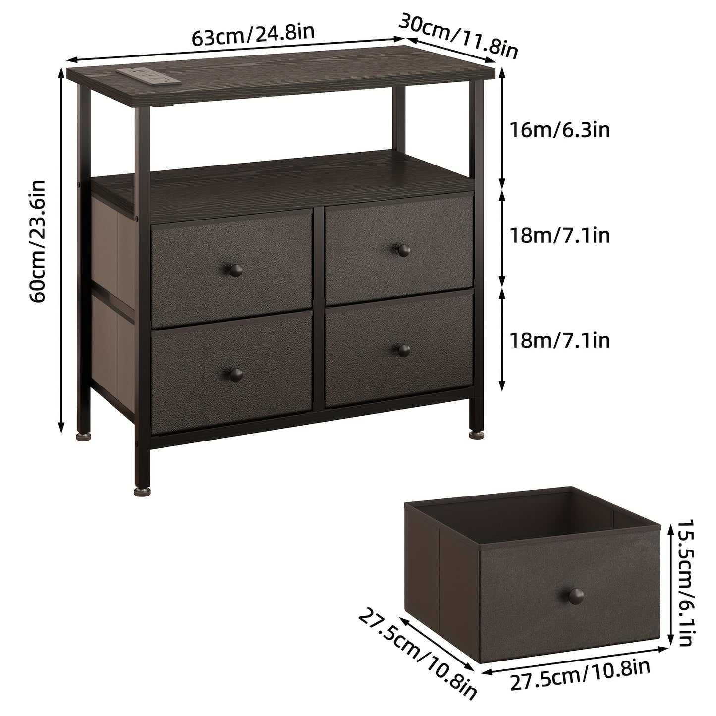 WHONLINE Night Stand with Charge Station, Bedside Table, Nightstand with 4 Drawers Bedside Table, LED Storgae Cabinet with Open Storage Shelf, Side Table for Bedroom Office, School And Dormitory Storage, for Halloween And Chr