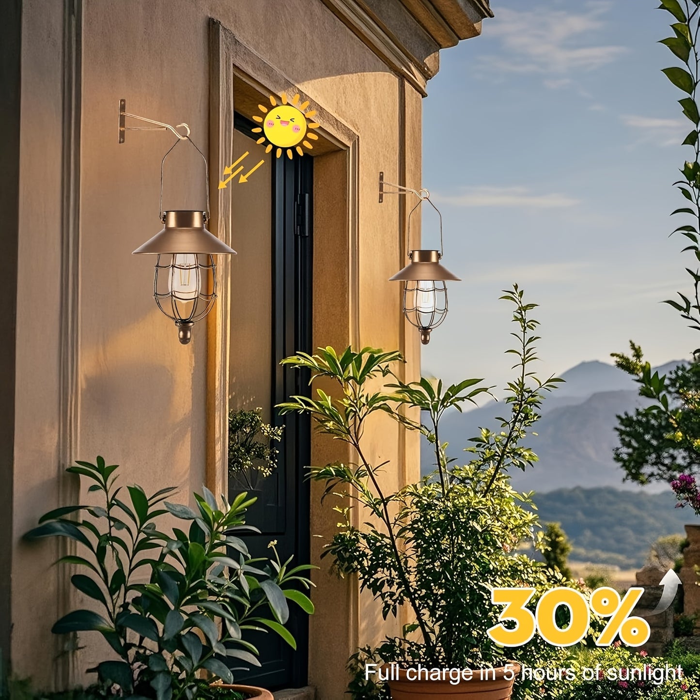2 Pack Solar Outdoor Lights, Metal Hanging Lantern, Waterproof Solar Lights With Wall Mount Kit Or Porch, Patio, Yard Decor