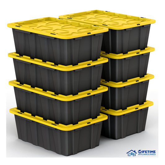 4pcs 17 Gallon/4pcs 23 Gallon/8pcs 12 Gallon Plastic Storage Bin Tote Organizing Container with Ultra Durable Secure Latching Lids, Stackable, Extra Strength Clear with Built In Handle - Black And Yellow
