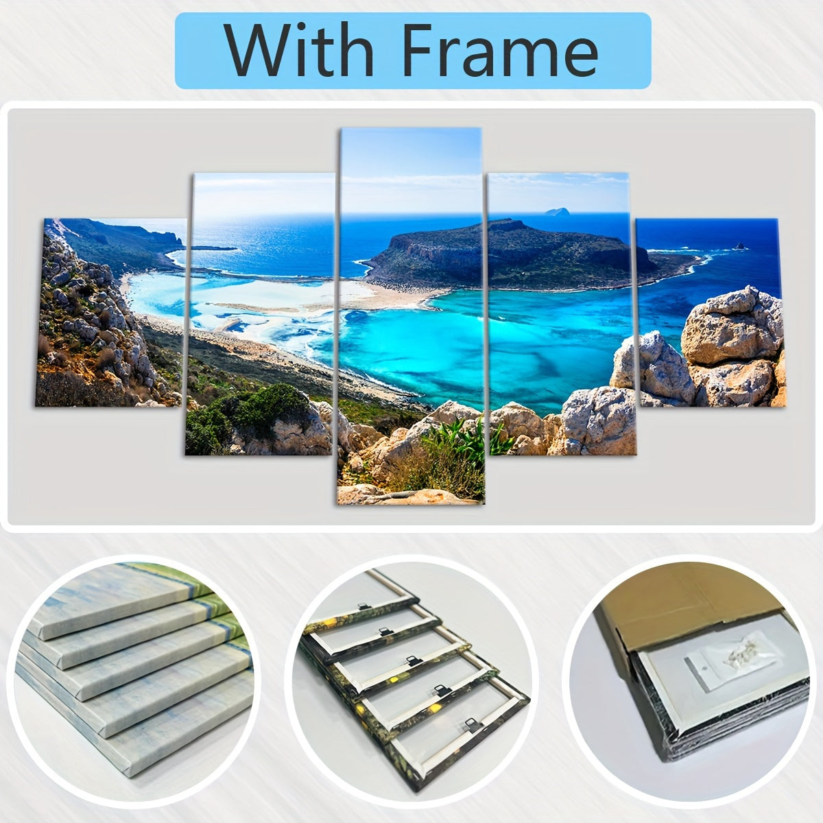 5pcs Frame Nature Seaside Lakes Canvas Poster, Sunrise Sunset Sea View Five Panel Scene Art, Modular Picture, Print Painting, Modern Art, Ideal Decor for Bedroom Living Room Kitchen Dorm, Wall Decoration, Gift for Family Frie