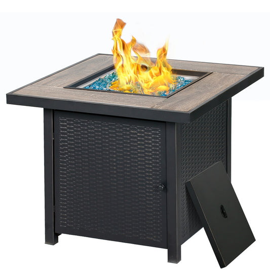 BALI OUTDOORS 50,000 BTU Heavy-Duty Propane Gas Fire Pit Table - 30" Square Outdoor fireplace with Fire Glass, Powder-Coated Steel Construction, Extreme Heat, for Backyard, Patio, Garden - Converts to Dining Table with Lid, B