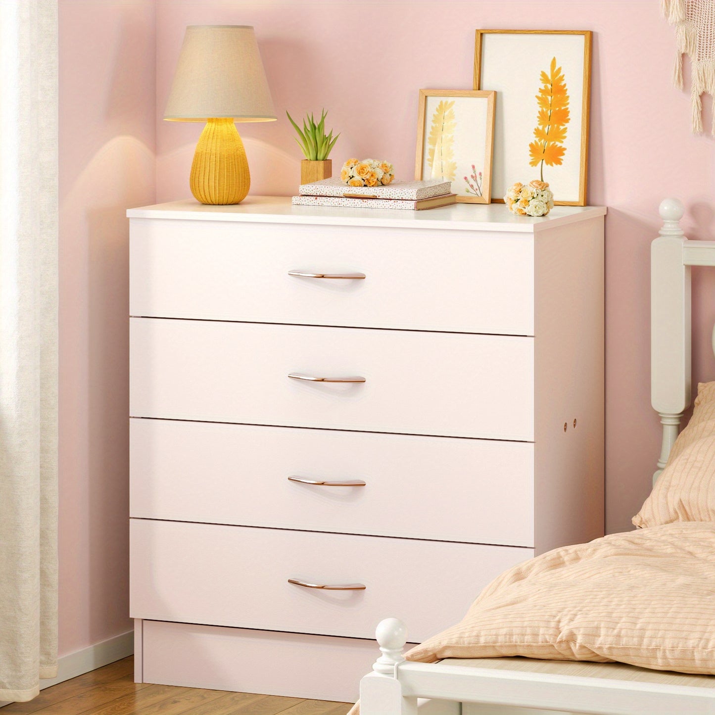 [Modern Minimalist Dresser] Compact Space-Saving Modern Minimalist Dresser - 4-Drawer Organizer with Flat Surface for Bedroom, Living Room, Entryway - Easy Assembly Required - White/Black Options Available