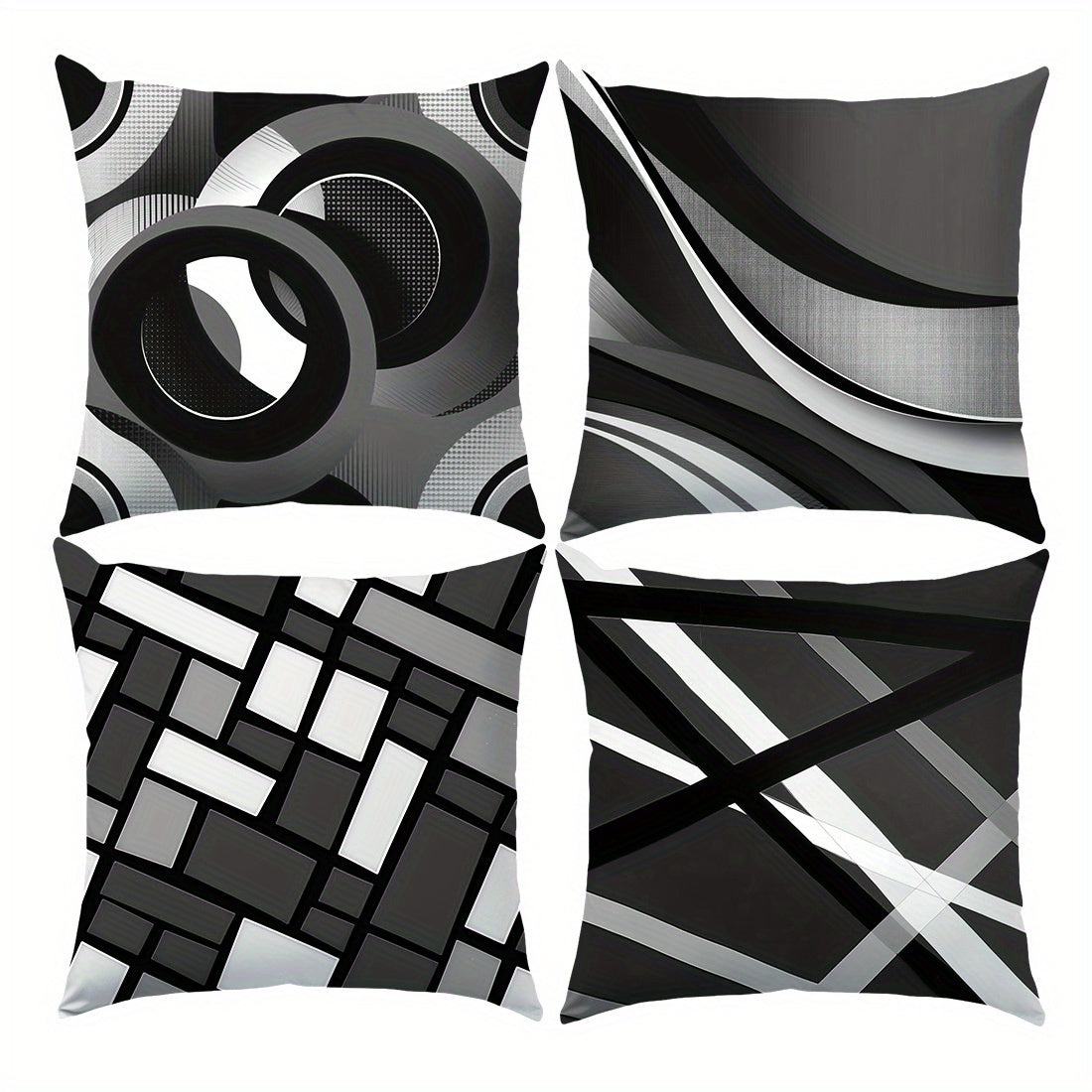 [Modern Geometric Pillow Covers] 4pcs Modern Geometric Abstract Throw Pillow Covers - 17.7x17.7 Inch Decorative Cushion Cases | Polyester Fabric, Zipper Closure, Machine Washable | Contemporary Style for Sofa, Couch & Home De