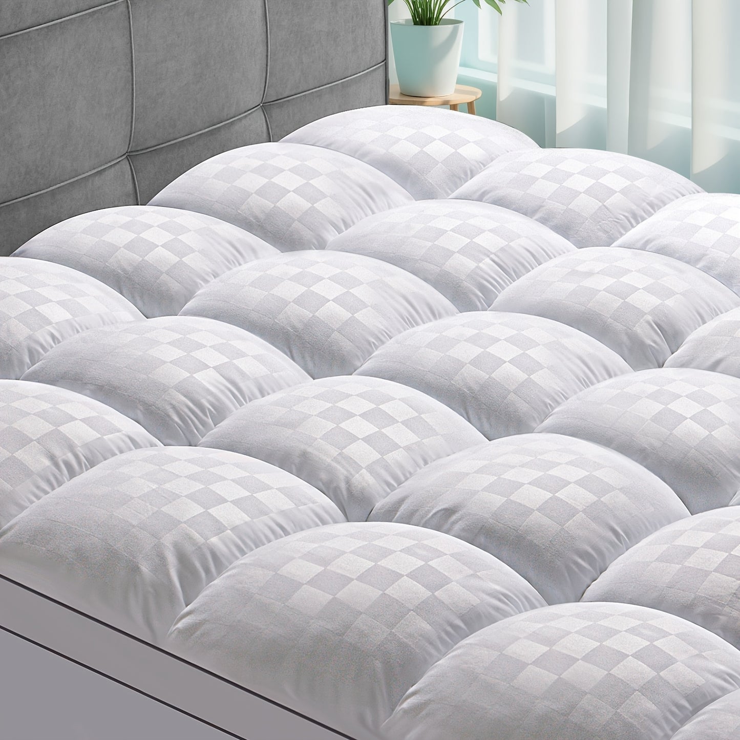 1500GSM Ultra - Thick Microfiber Checkered Mattress Topper & Protector - Deep Pockets, 21.7D Tight Fit, Soft Down - Alternative Fill, Machine Washable, Single Mattress Cover, Futon Mattress Cover, Super King Mattress Protecto