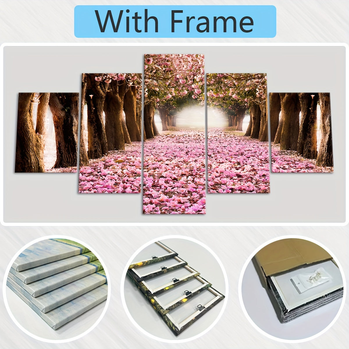 2D Flat, [2D FLAT] 5pcs Frame Cherry Blossom Grove Canvas Poster, Five Panel Scene Art, Modular Picture, Print Painting, Modern Art, Ideal Decor for Bedroom Living Room Kitchen Dorm, Wall Decoration, Gift for Family Friends,