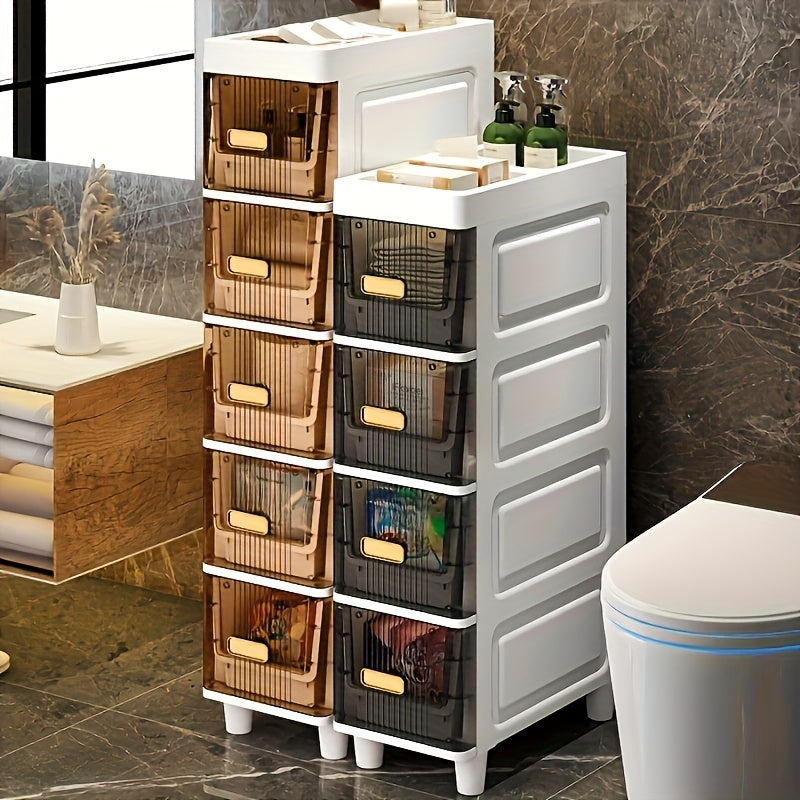 1pc Big Capacity Plastic Storage Cabinet, Layered Storage Organizer With Drawers, Waterproof And Dust-proof Commercial Bathroom Container, Easy To Install For Kitchen/ Bedroom/ Living Room Stuff, Storage Drawer Units