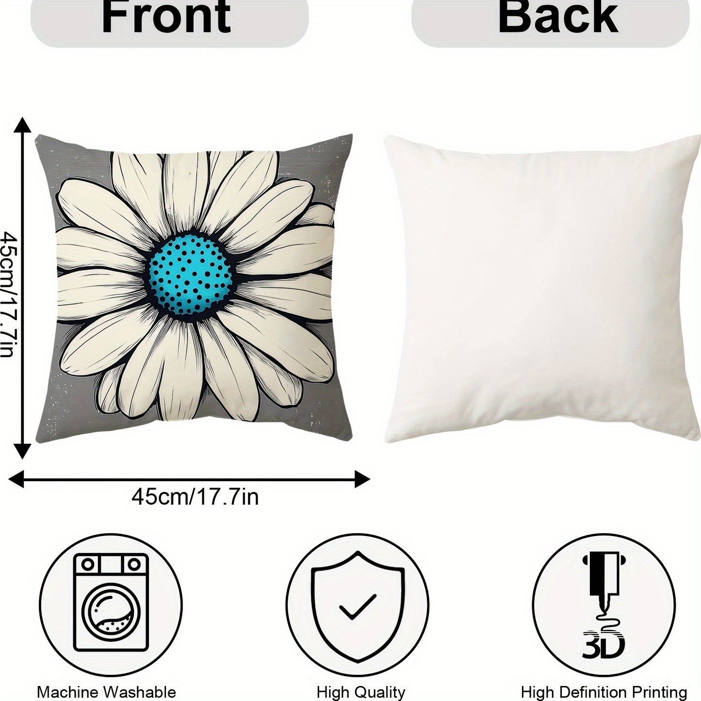Set of 4 Teal Floral Throw Pillow Covers 18x18 – Modern Bohemian Decorative Cushion Covers for Sofa, Bed, Living Room, Outdoor – Polyester, Zip Closure, Hand Wash Only, Decorative Pillows