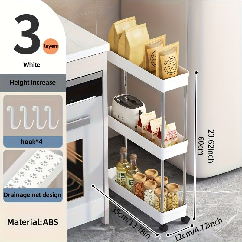 3-Tier Slim Rolling Storage Cart - Metal & Plastic Frame, Compact Narrow Design, Easy Assembly, Multi-Functional Vertical Organizer for Kitchen, Bathroom, Laundry Room, Living Room - Mobile Storage Unit, Minimalist Shelf, Dur