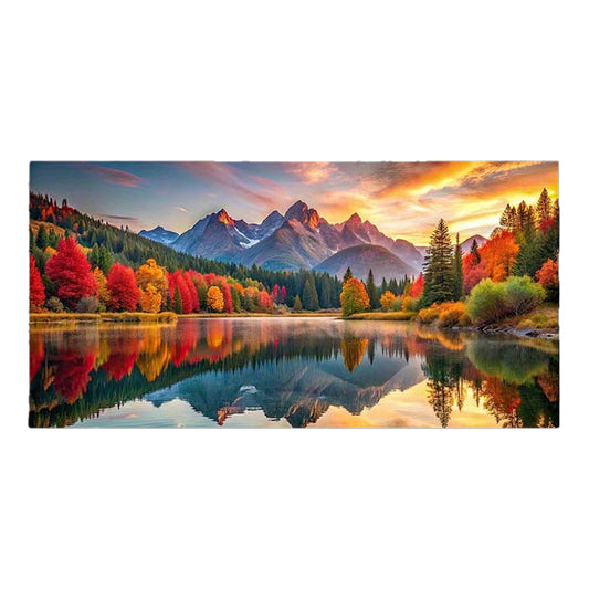 1pc 27.55x55.11 Inch Frameless Modern Canvas Wall Art - Majestic Mountain Landscape with Autumn Foliage & Sunset Reflection, Vibrant Colors High-Quality Print for Living Room & Bedroom Decor, Decorative Wall Piece | Contempor