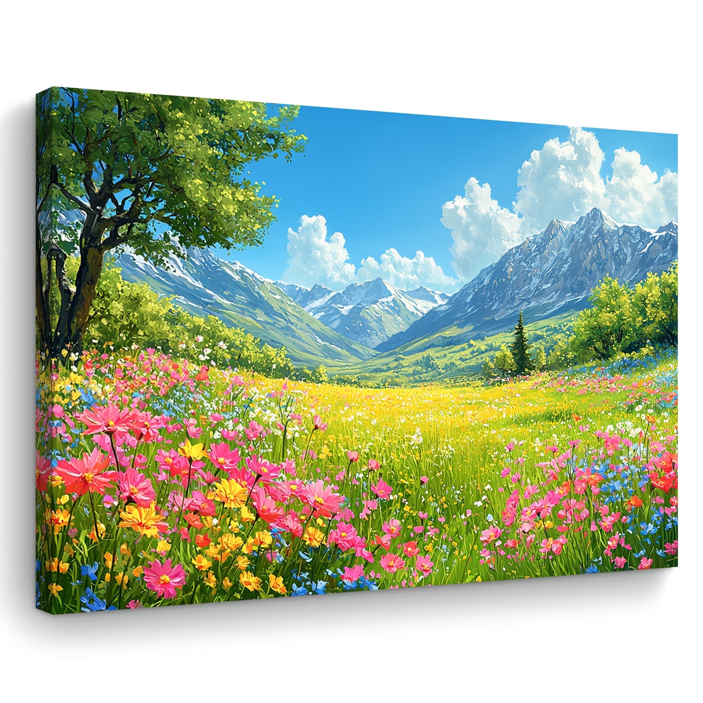 Room Decor 1pc Woven Wooden Framed Canvas Wall Art, Vibrant Meadow Flowers Landscape, Bachelor Party Home & Office Decor, Ideal Christmas Gift, 11.8x15.7 inches