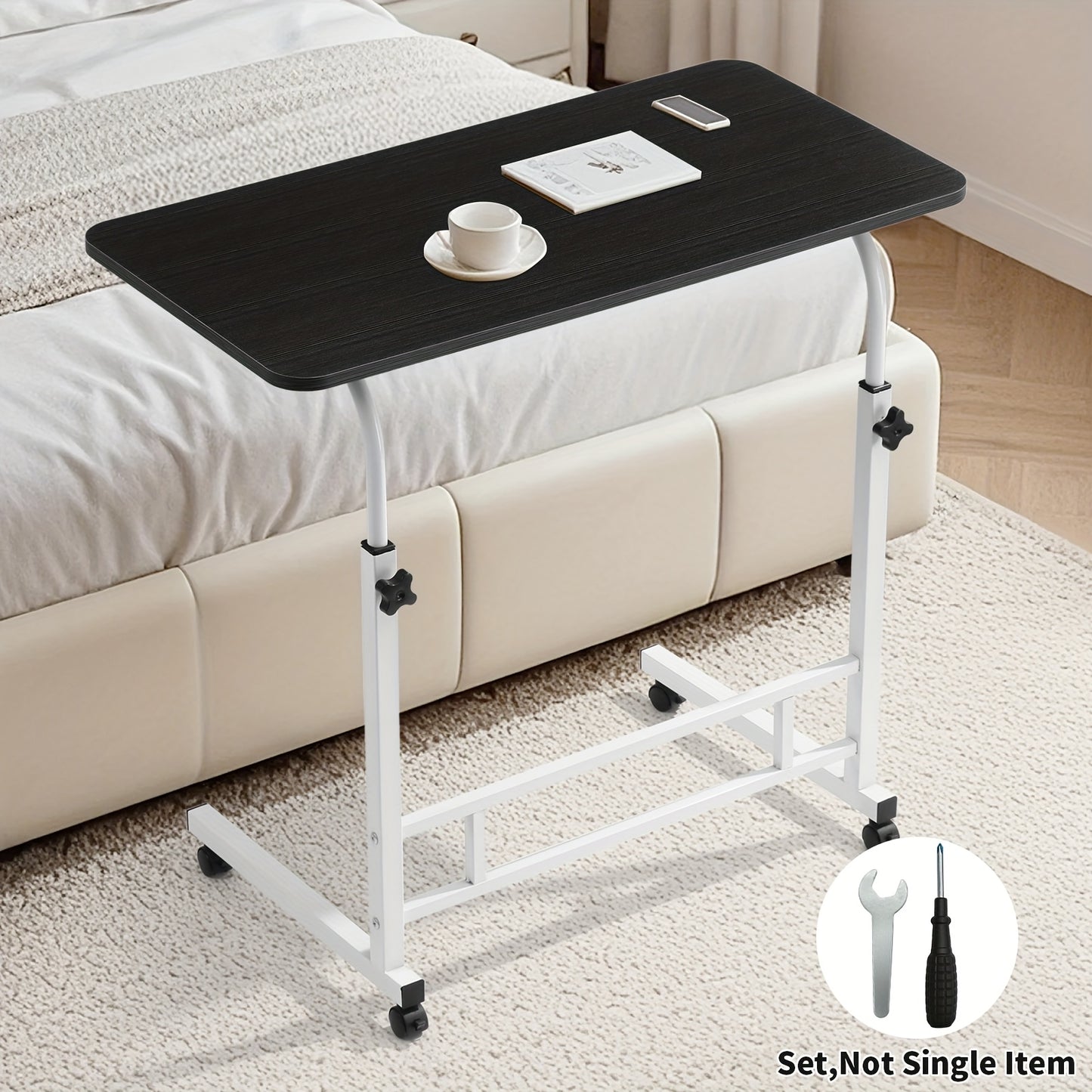 40*80cm Adjustable Height Standing Desk, Mobile Computer Table with Wheels, 26.4"-34.7" Height Range, Spacious and Stable Study Desk, Suitable for Home, Office, and Living Room