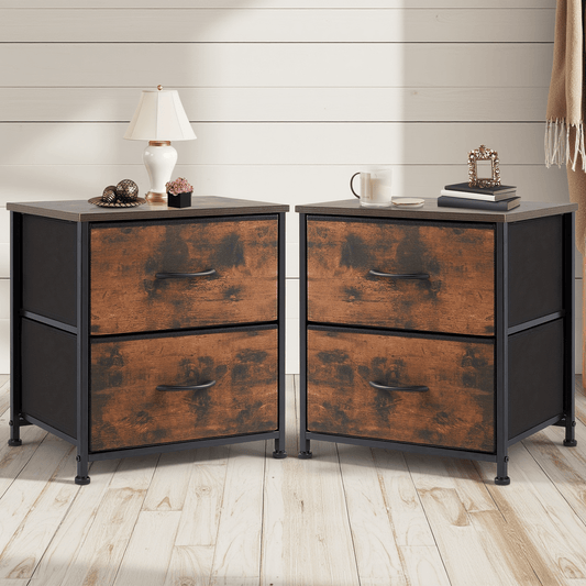 Nightstand Set Of 2, Dresser For Bedroom With 2 Drawer, Small Dresser Beside Tables, Nightstand With Removable Fabric Bins For Small Spaces, Closet, Entryway, College Dorm, 1pc/2pcs Options Available