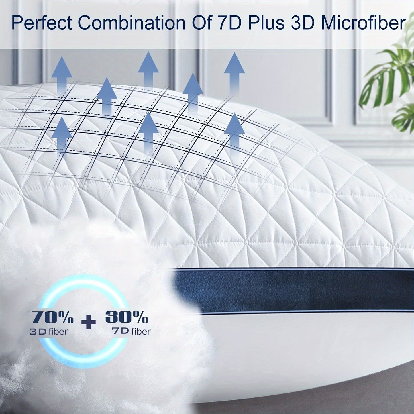 2-Pack Luxury Cooling Bed Pillows - Breathable Down Alternative Gusseted Supportive Pillows with White & Navy Blue Elegant Pattern, Soft Fiber Fill, Machine Washable - Hotel & Home Bedding for Side/Back/Stomach Sleepers, All-