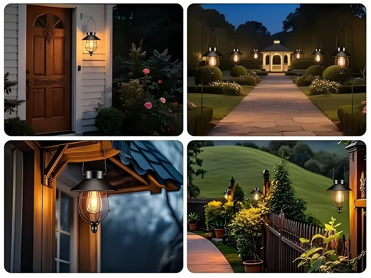 2 Pack Solar Outdoor Lights, Metal Hanging Lantern, Waterproof Solar Lights With Wall Mount Kit Or Porch, Patio, Yard Decor
