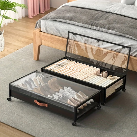 Large Under Bed Storage with Wheels, Under Bed Storage Containers with Clear Window&Label, Rolling Under Bed Storage Metal Drawer for Clothes, Shoes, Toys, Blankets, Books, Under-Bed Storage