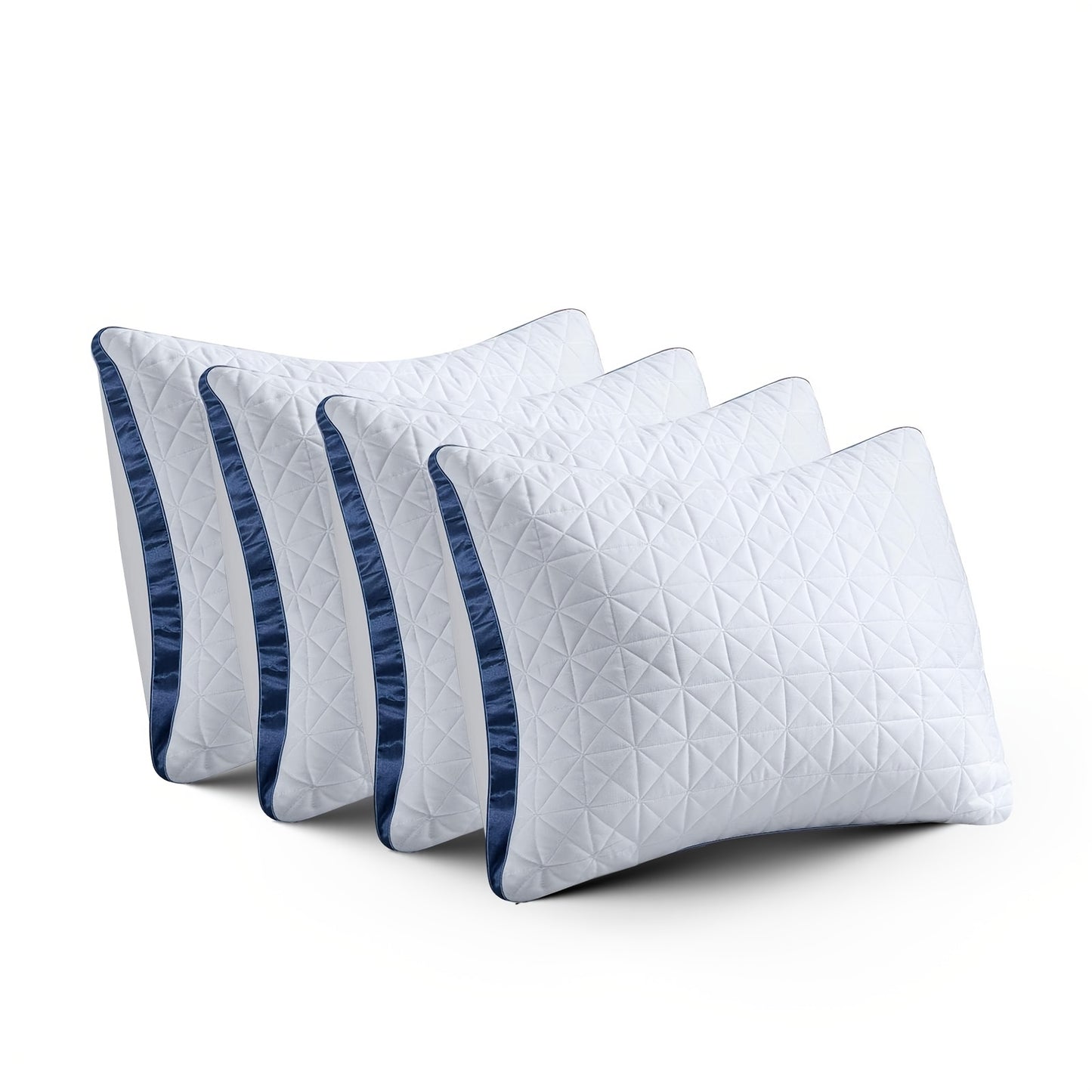 2-Pack Luxury Cooling Bed Pillows - Breathable Down Alternative Gusseted Supportive Pillows with White & Navy Blue Elegant Pattern, Soft Fiber Fill, Machine Washable - Hotel & Home Bedding for Side/Back/Stomach Sleepers, All-