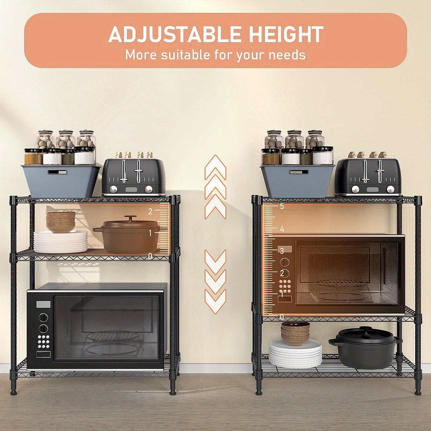 [Heavy-Duty Storage Rack] MZG Heavy-Duty 750 lbs 3-Tier Metal Wire Storage Rack | Adjustable Height, Freestanding Shelving Unit for Laundry, Bathroom, Kitchen, Pantry, Closet, Garage, Basement, Utility Room - Black 13.8"D x 2
