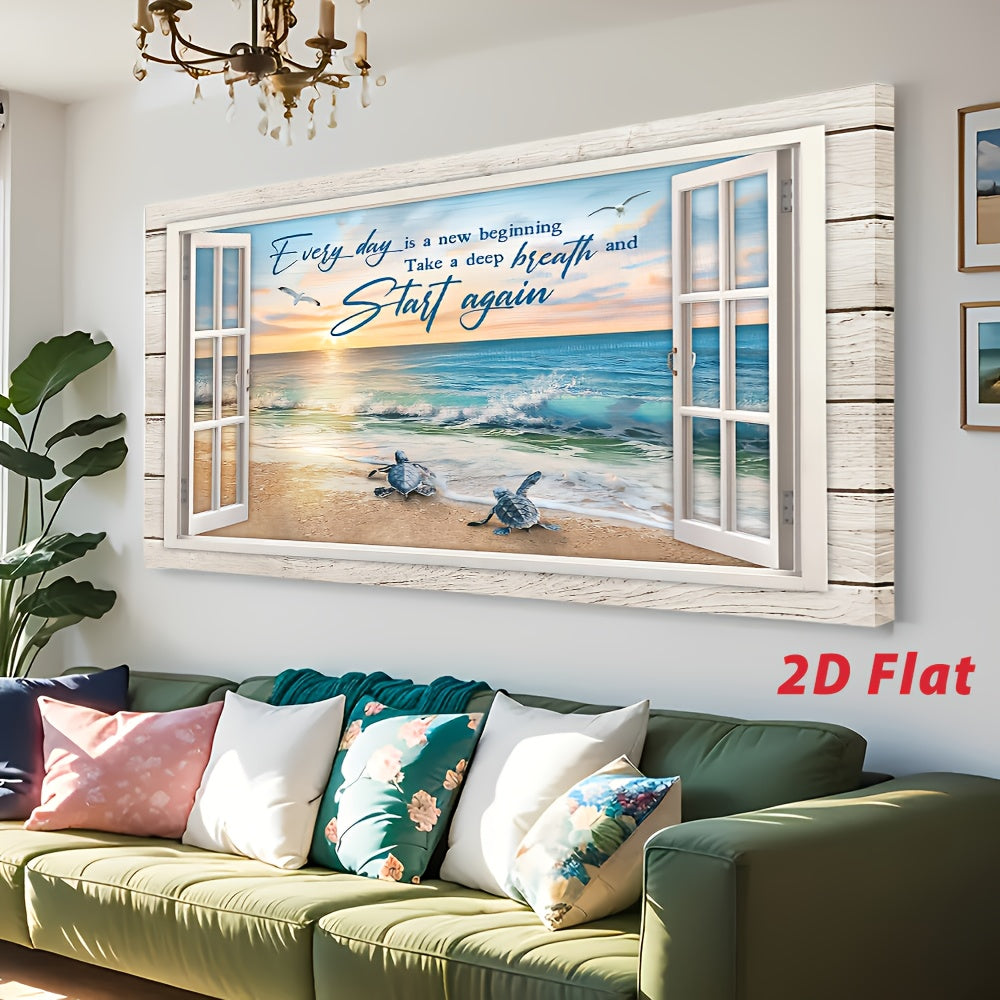 1pc Wooden Framed Canvas Painting Turtle Ocean Motivation Quotes Paintings Wall Art Prints For Home Decoration, Living Room& Bedroom, Festival Party Decor, Gifts, Ready To Hang, 2D