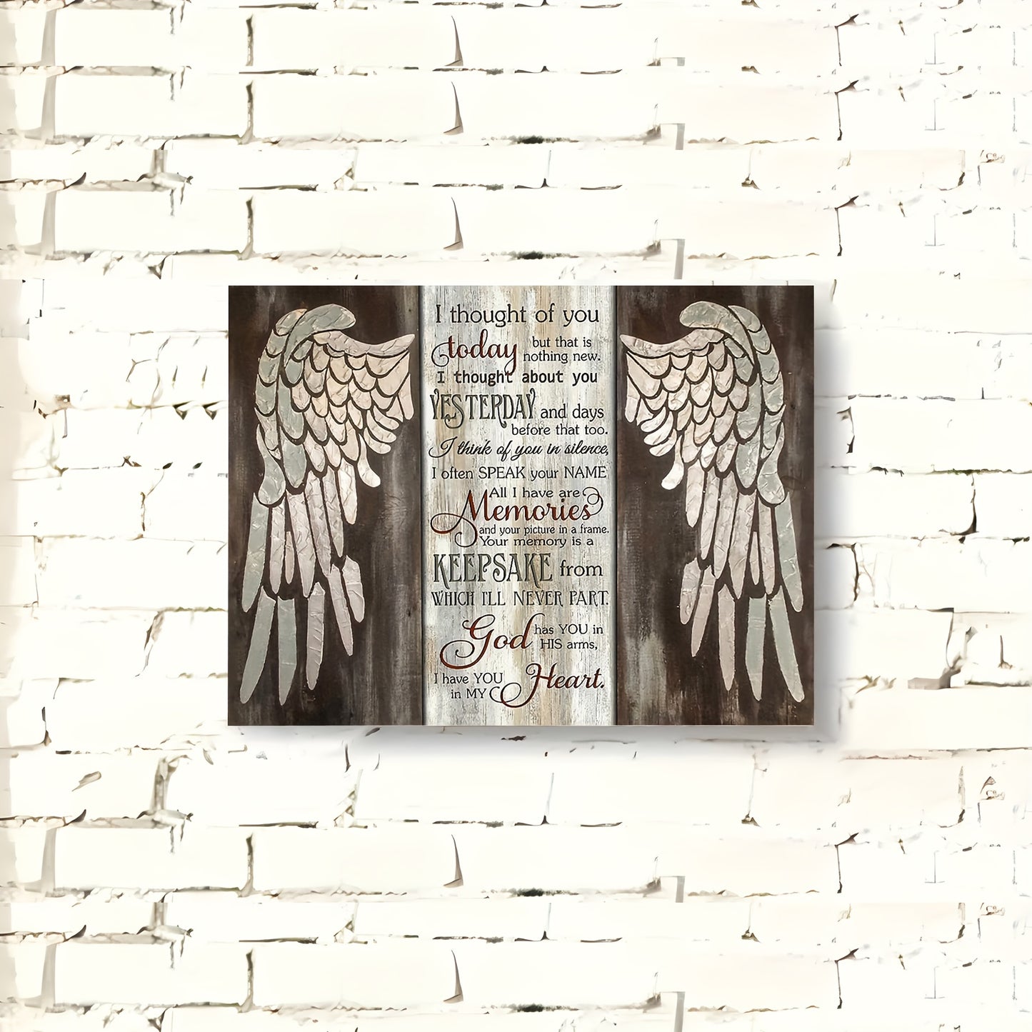 Rustic 11.8X15.7Inch Wooden Framed Canvas Art - 1pc Angel Wings Inspirational Quote Wall Decor - Woven Memory Print for Living Room, Bedroom, Kitchen, Home & Office, Bachelor Party Festival Gift Idea