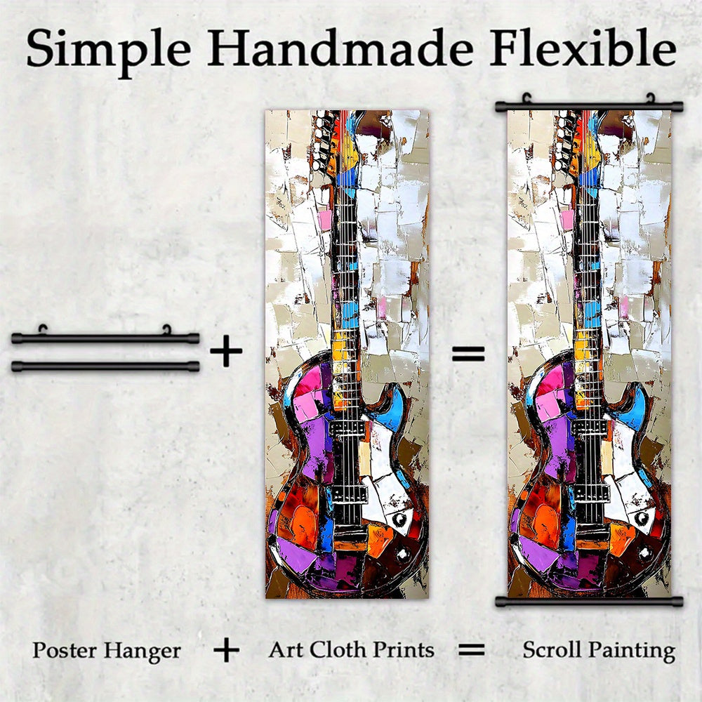 - 3pcs Vibrant Music Hanging Scroll Painting Set Showcasing Notes, Guitar and Saxophone Art, Artwork Wall Art Bathroom Bedroom Living Room Wall Decor, Home Decor, Aesthetic Room Decoration