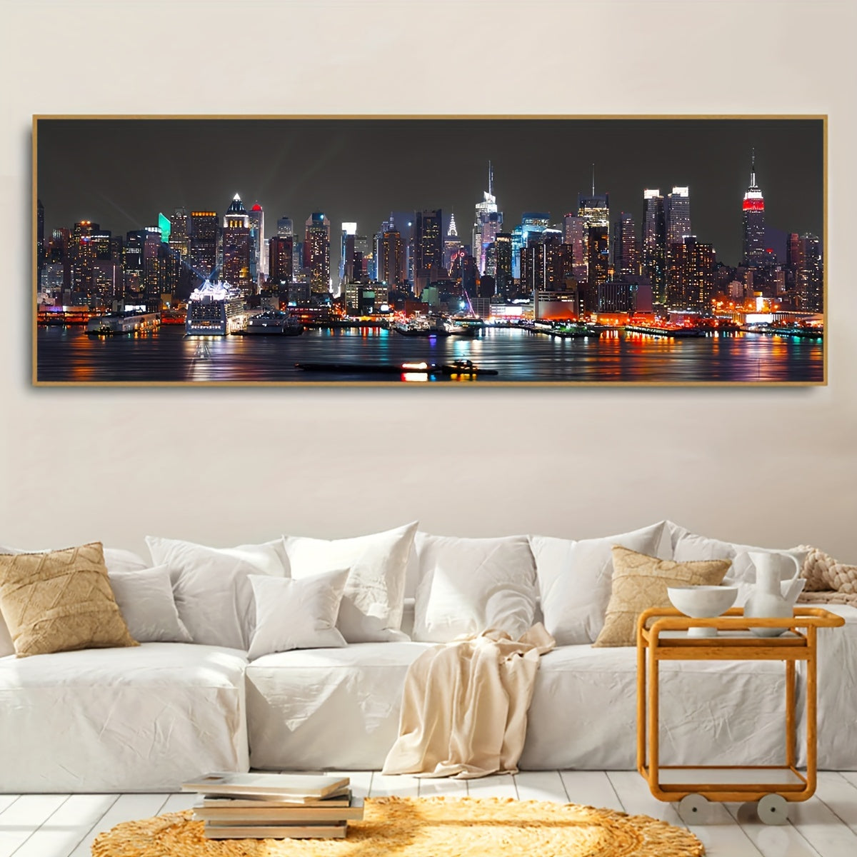 [Odorless Canvas Art Poster] Waterproof & Odorless Urban Riverside Night View Canvas Art Poster - Chic Wall Decor for Living Room, Bedroom, Office - Perfect Gift Idea
