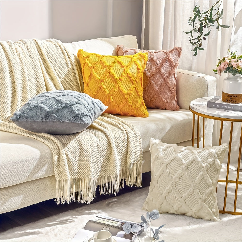 Set of 2 Bohemian Chic Velvet Throw Pillow Covers - Soft, Machine Washable, Woven Zipper Closure, Geometric Pattern Design - Decorative Cushion Covers for Living Room, Bedroom, and Outdoor Spaces