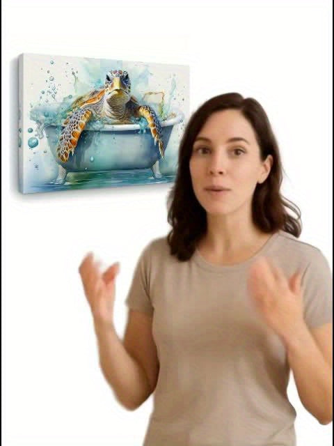 [Funny Turtle Canvas Art] Vibrant Funny Turtle Wooden Framed Canvas Painting - 1pc, 11.8x15.7 Inches, Wall Art for Living Room, Bedroom, Kitchen, Home & Office Decor, Festival Gift for Her or Him, Bedroom Accent Piece | Playf