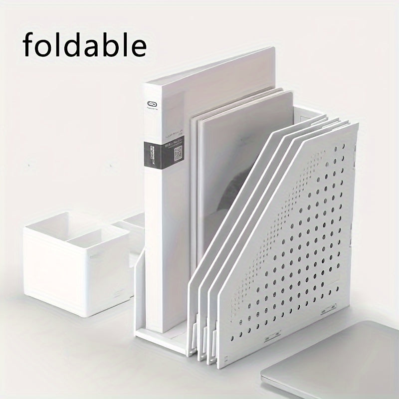 1pc Retractable 4-Compartment Bookshelf File Storage Box: Desk Necessities & Data File Organizer For Office Furniture, School Learning & Decoration Storage Stationery