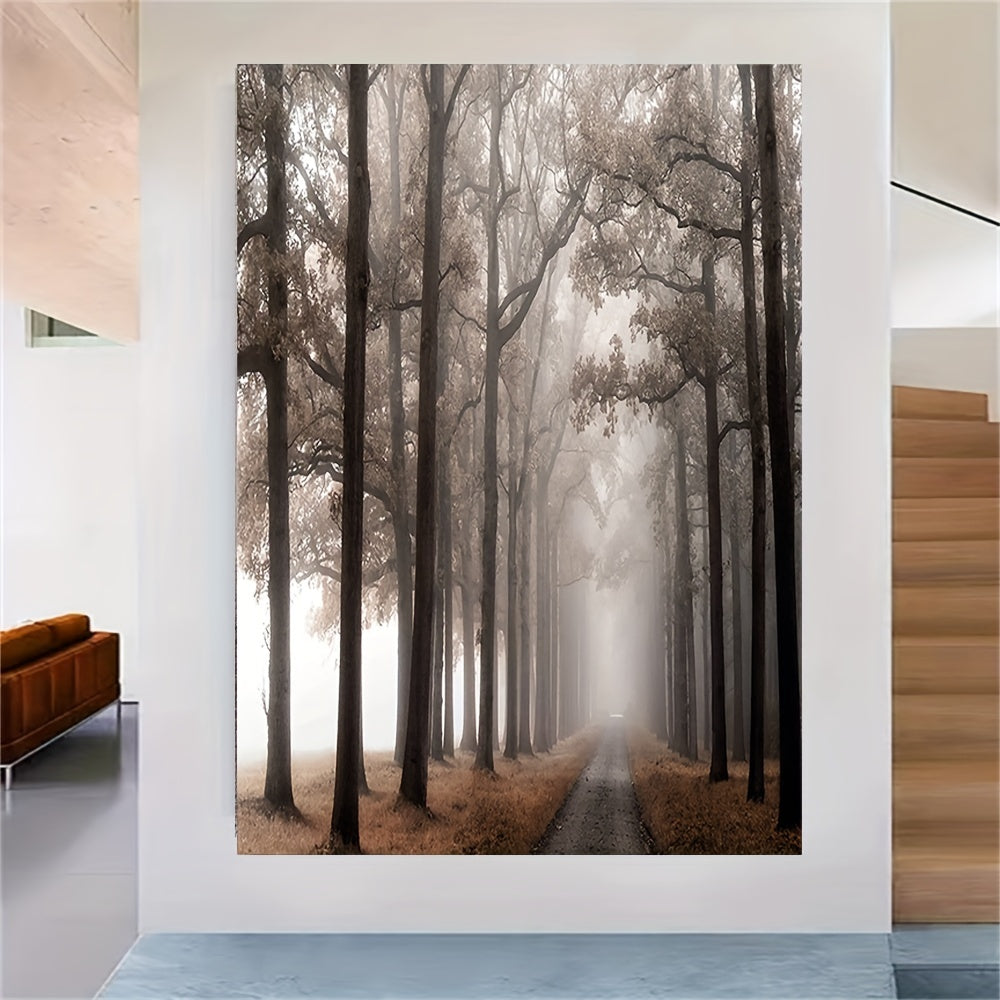 [Monochromatic Wall Art] High-Definition Monochromatic Misty Forest Canvas Wall Art | Unframed Vertical Print of Tall Trees Landscape, Perfect for Living Room, Bedroom, or Home Office Decor
