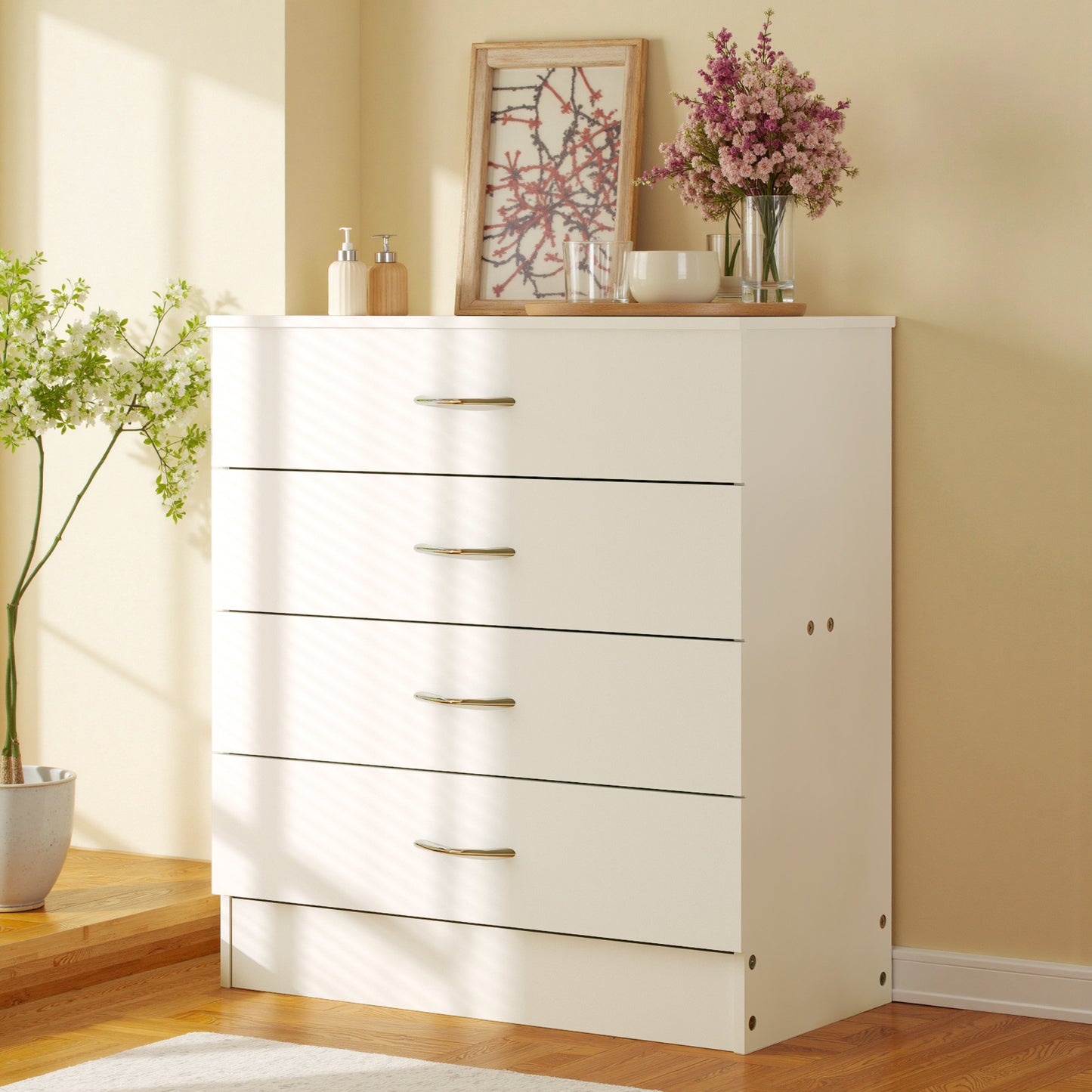 [Modern Minimalist Dresser] Compact Space-Saving Modern Minimalist Dresser - 4-Drawer Organizer with Flat Surface for Bedroom, Living Room, Entryway - Easy Assembly Required - White/Black Options Available
